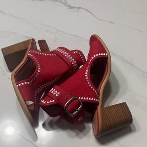 Very Volatile Red Peep-Toe Heeled Boots